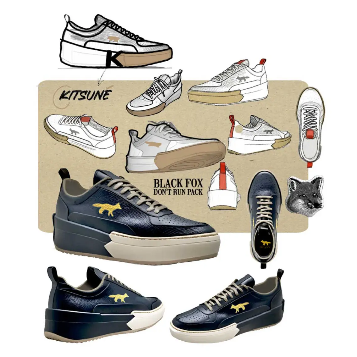 Maison Kitsuné - Black Fox - sketches - sneakers